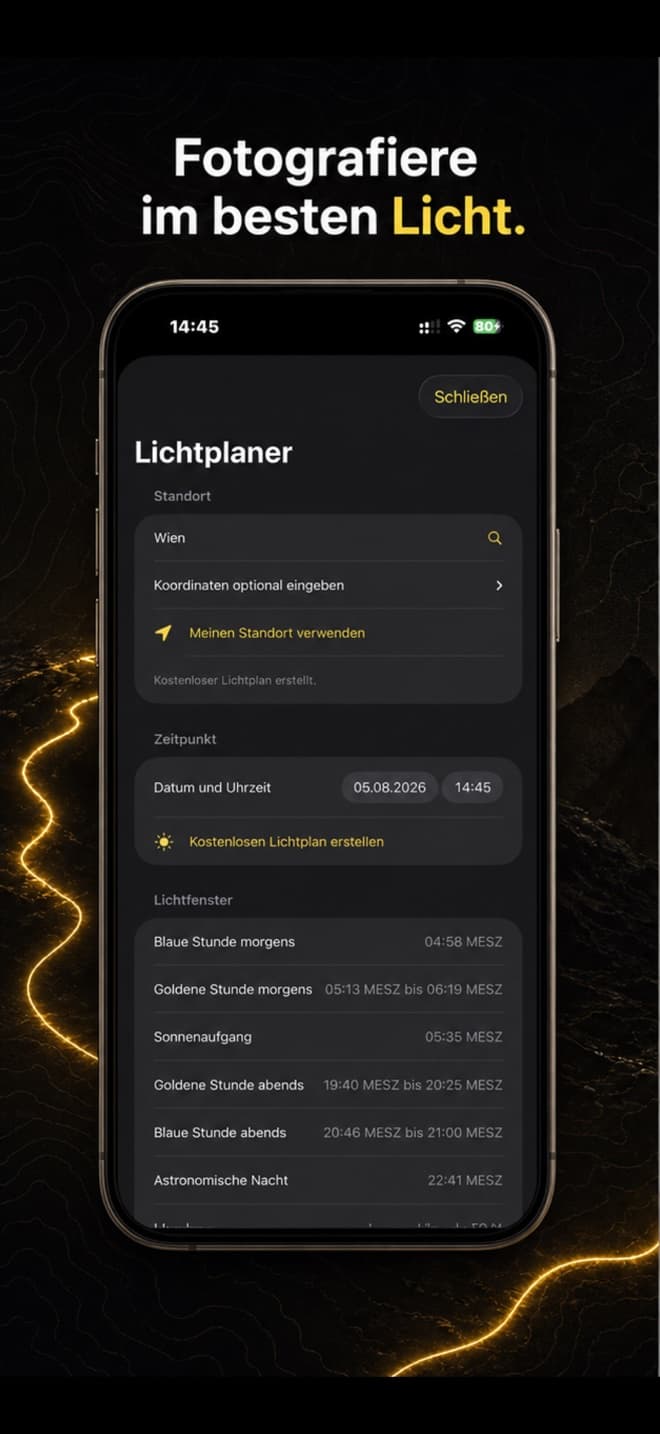 Lichtplaner mit Lichtzeiten und Sonnenstand