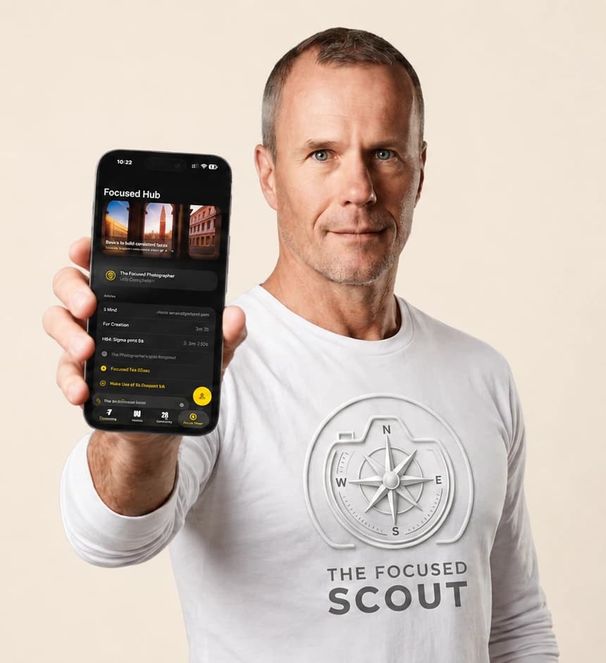 Robert Pauker hält ein Smartphone mit einem Ablauf aus der Focused-App in die Kamera